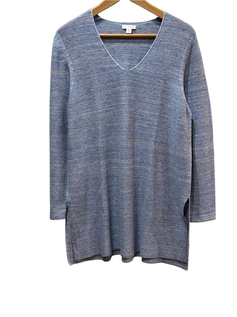 Pure Jill Tunic Sweater Blue V-Neck Cotton Blend Large Petite L Soft Casual